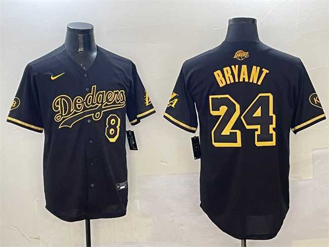 Men%27s Los Angeles Dodgers Front #8 Back #24 Kobe Bryant Black Gold Stitched Jersey->los angeles dodgers->MLB Jersey